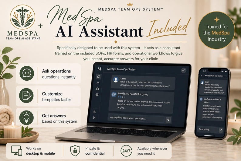 MedSpa AI Assistant desktop and mobile preview from the Operations System